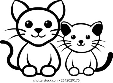 Adorable cartoon cat and rat in peaceful embrace silhouette illustration with transparency