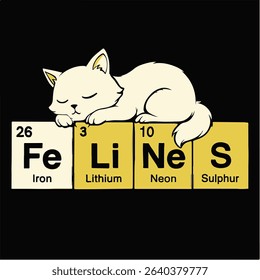 Adorable Cartoon Cat Sleeping on Colorful Elements T-Shirt