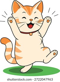 Adorável desenho animado gato vetor em cores laranja e creme, com uma pose sentado frente, olhos expressivos, e um colar de sino. Criado em um estilo simples e simples, perfeito para ilustrações infantis, mascotes, logotipos, adesivos, aplicativos móveis, sites e uso digital.