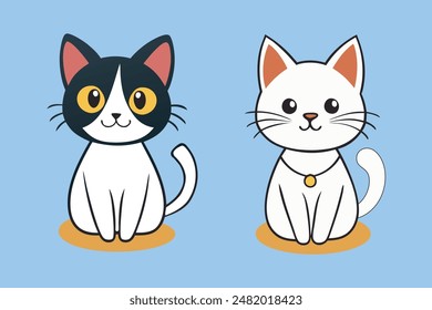 Adorable Cartoon Cats: Black and White Feline Friends Vector illustration.
