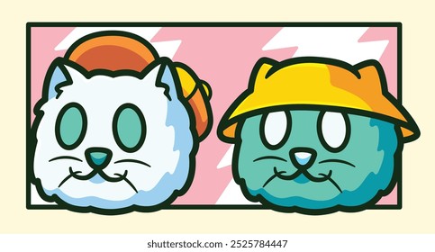 Adorable Cartoon Cats with Unique Hats: Fun and Cute Vector Art for Pet Lovers and Children's Decor