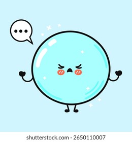 An adorable cartoon character bubble with an angry face and a thought bubble, set against a soft blue background.