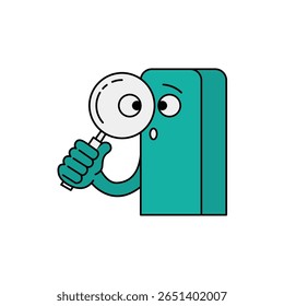 Adorable cartoon character curiously holds a magnifying glass, showcasing a playful and imaginative expression. Ideal for projects emphasizing exploration and discovery.