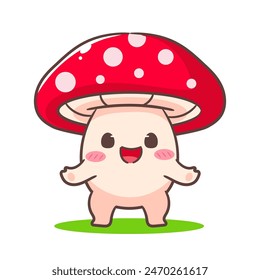 Adorable cartoon character cute mushroom standing. kawaii and Cheerful Mascot Logo Concept Isolated white background. Hand drawn style vector illustration.	