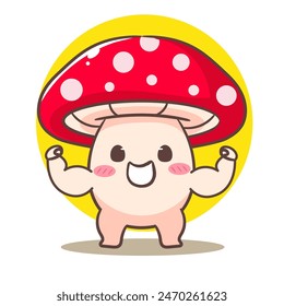 Adorable cartoon character cute mushroom. kawaii and Cheerful Mascot Logo Concept Isolated white background. Hand drawn style vector illustration.	