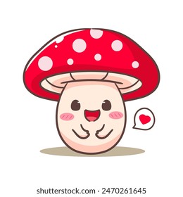 Adorable cartoon character cute mushroom. kawaii and Cheerful Mascot Logo Concept Isolated white background. Hand drawn style vector illustration.	