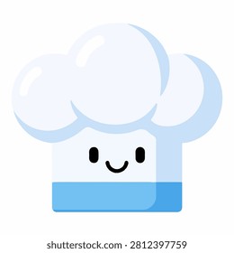 Adorable cartoon chef hat with a cheerful face, representing cooking, baking, culinary arts, and kitchen activities in a playful style.