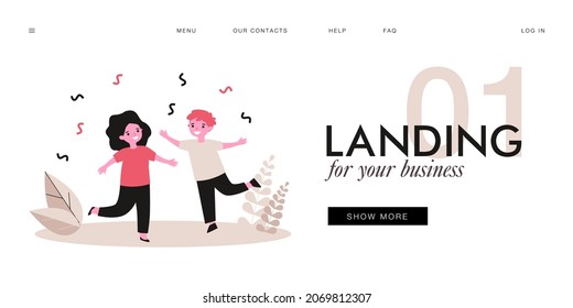 Adorable cartoon children dancing. Girl playing maracas, boy singing, kid clapping flat vector illustration. Entertainment, performance, music concept for banner, website design or landing web page