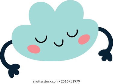 Adorable Cartoon Cloud with Closed Eyes and Rosy Cheeks