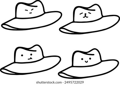 Adorable Cartoon Cowboy Hat Vector with Various Expressions | Cute Minimalist Design