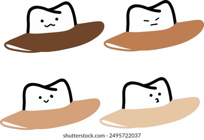 Adorable Cartoon Cowboy Hat Vector with Various Expressions | Cute Minimalist Design