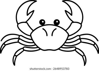 Adorable cartoon crab illustration outlined in black lines perfect for various design projects