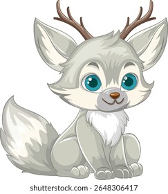 Adorable cartoon creature with antlers, large eyes, and fluffy fur. Soft pastel colors and whimsical style enhance its charm