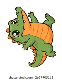 Adorable Cartoon Crocodile with Big Eyes, Playing