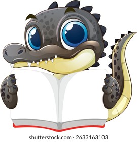 Adorable cartoon crocodile holding an open book