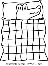 Adorable Cartoon Crocodile Sleeping with Blanket Vector | Cute Minimalist Line Art