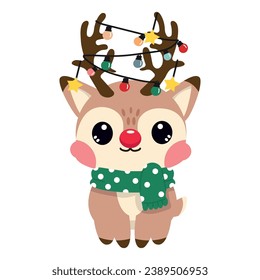 Adorable Cartoon Deer with decorated horns