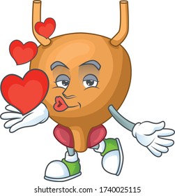 Un adorable dibujo animado de una vejiga sosteniendo el corazón
