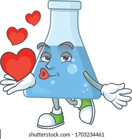 An adorable cartoon design of blue chemical bottle holding heart