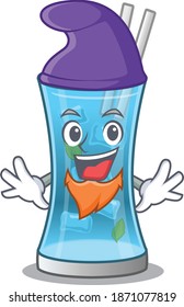 An adorable cartoon design of blue hawai cocktail as an Elf fairytale character