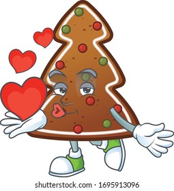 An adorable cartoon design of gingerbread tree holding heart