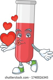 An adorable cartoon design of red test tube holding heart