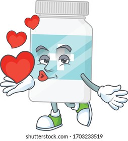 An adorable cartoon design of supplement bottle holding heart
