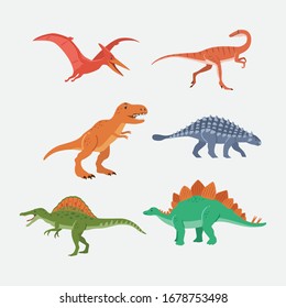 adorable cartoon dinosaur collections set in flat style.