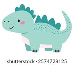 Adorable Cartoon Dinosaur Vector Illustration in Light Green with Blue Plates. Cute and Playful Stegosaurus.