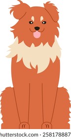 Adorable cartoon dog with fluffy orange and cream fur sitting upright. The cheerful expression and playful pose convey warmth and friendliness, perfect for pet themed designs