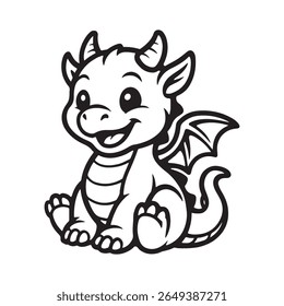 Adorable cartoon dragon line art perfect for fantasy themes and printing