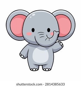 Adorable cartoon elephant with large ears, small trunk, and friendly expression, perfect for childrens books, educational materials, or playful designs.