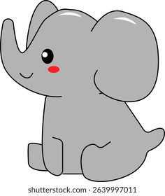 Adorable Cartoon Elephant Sitting with Blush Cheeks – Cute Gray Animal Vector for Kids Education and Design Projects