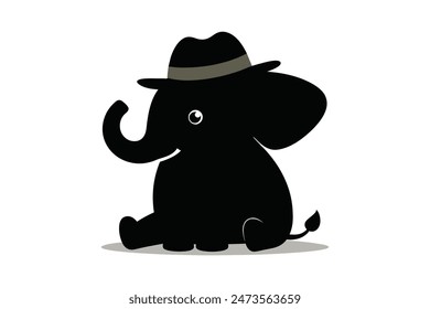 Adorable cartoon elephant sitting with a Panama hat in this charming vector art illustration. Perfectly capturing cuteness and style, this artwork brings a playful and delightful touch to any project