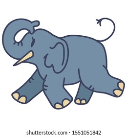 Adorable Cartoon Elephant Vector Clip Art. Savannah Animal with Trunk Icon. Hand Drawn Kawaii Kid Motif Illustration of Wildlife in Flat Color. Isolated Baby, Nursery and Childhood Character. 