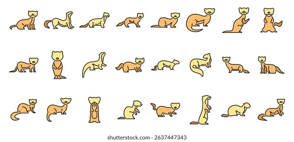 Adorable cartoon ferrets showing different playful positions