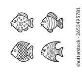 Adorable Cartoon Fish Vector Set - Line Art Illustrations