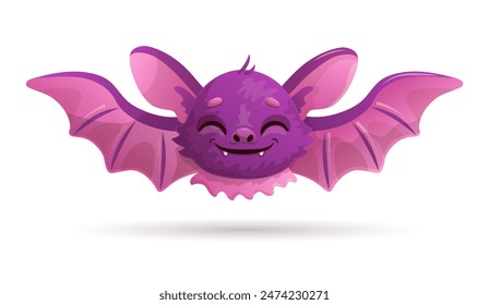 Adorable cartoon flying bat on white background. Character design. Vector illustration.