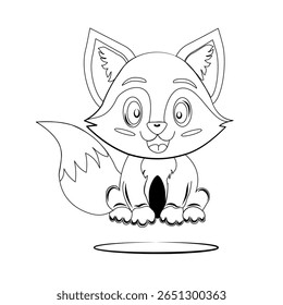 Adorable cartoon fox line drawing with big eyes and bushy tail. Ideal for children’s illustration, mascots, or playful graphics. Clean, cute, and friendly vector art.