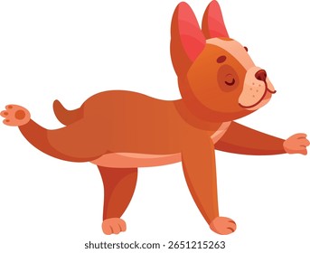 Adorable cartoon french bulldog practicing yoga, performing Virabhadrasana or warrior pose, promoting health, wellness and a playful lifestyle for pets