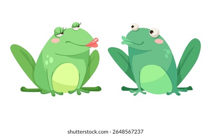 Sapos Adoráveis dos Desenhos Animados Capturados em Numerosas Poses Divertidas e Configurações Deliciosas