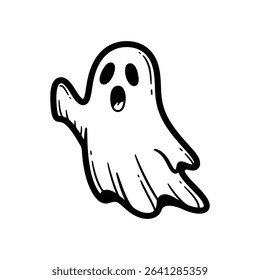 Adorable cartoon ghost with arms raised and a surprised face, perfect for Halloween themes on white with png file.