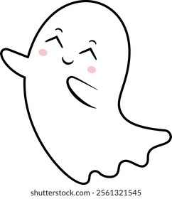 Adorable cartoon ghost with rosy cheeks waving and smiling, ideal for Halloween themed designs, children s illustrations, and spooky cute projects