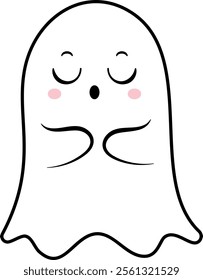 Adorable cartoon ghost sleeping peacefully with closed eyes, rosy pink cheeks, and a gentle expression, creating a whimsical touch for Halloween or playful spooky designs