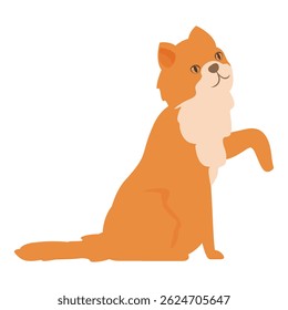 Adorable cartoon ginger cat sitting and raising paw