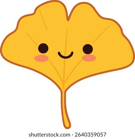 Adorable cartoon ginkgo leaf character with cheerful expression in vibrant autumn colors