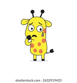 Adorable cartoon giraffe character showing sad