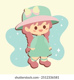 Adorable cartoon girl with dress smiling happily Vector illustration
