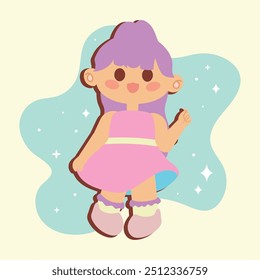 Adorable cartoon girl with dress smiling happily Vector illustration