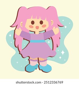 Adorable cartoon girl with dress smiling happily Vector illustration